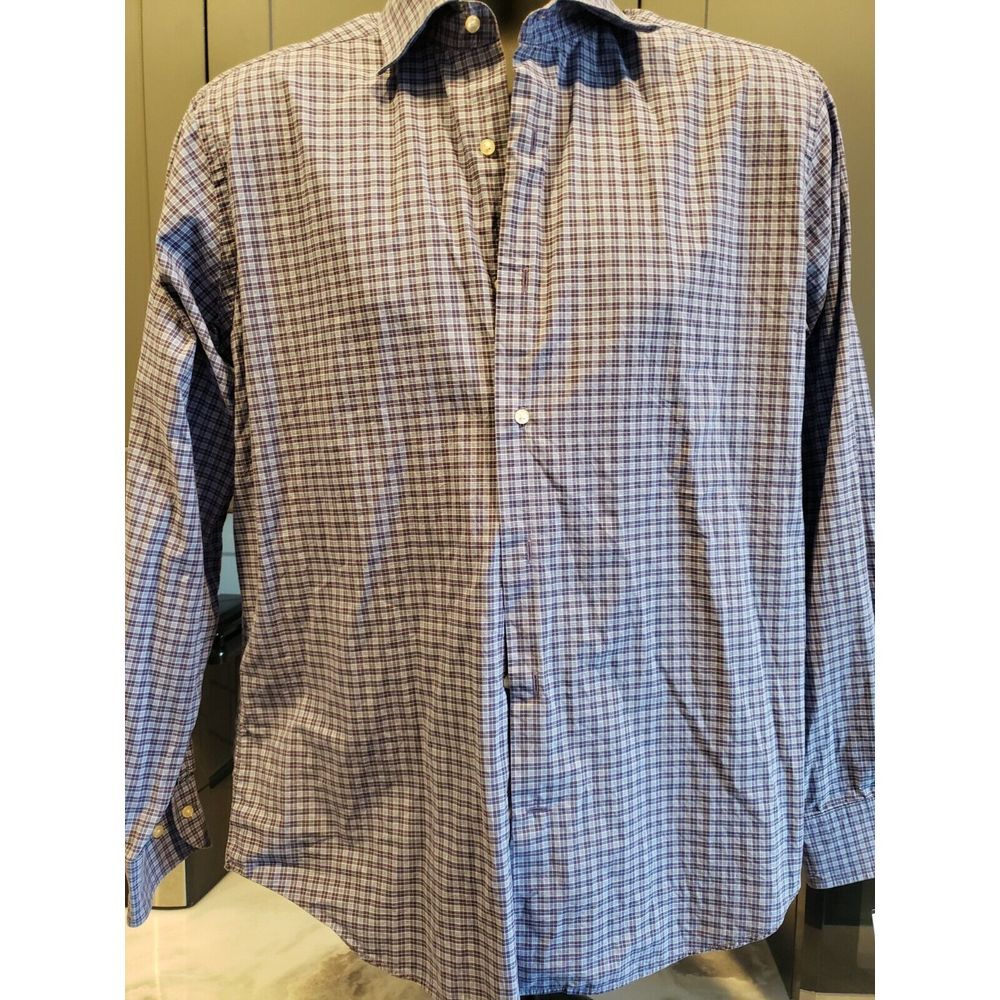 Saks Fifth Avenue Men's sz Large Purple Blue Plaid Long Sleeve Button Shirt